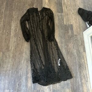 Zara Black Sheer Lace Dress – XS – New Without Tags